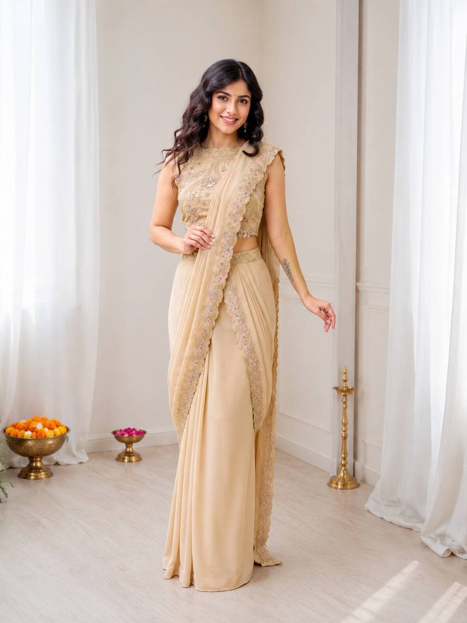 Champagne Gold Draped Saree