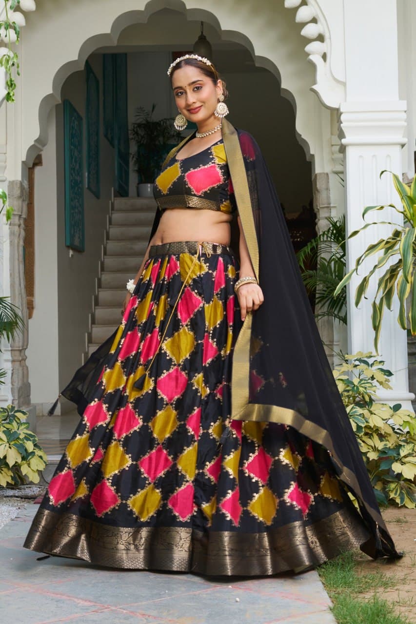 Black Dola Jacquard Silk Lehenga